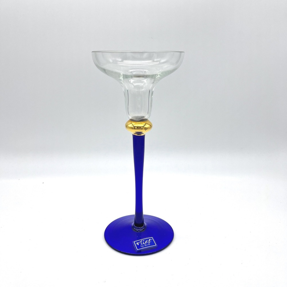 Flirt by‎ R&B Cobalt Blue Gold Stem Martini Cocktail Glass Barware